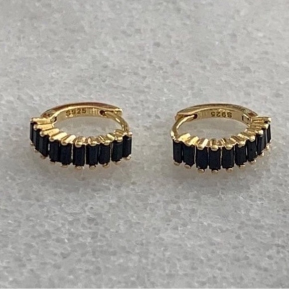 Modest Lu Jewelry - 18K Gold Thick Black Crystal Huggie Hoop Earrings 

Brand New